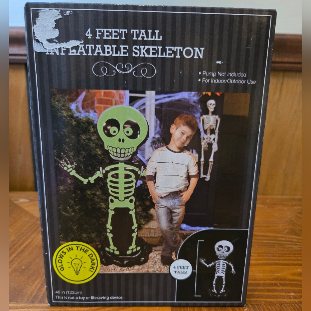 Glow-in-the-Dark Inflatable Skeleton Toy - 4 Feet - Brand New